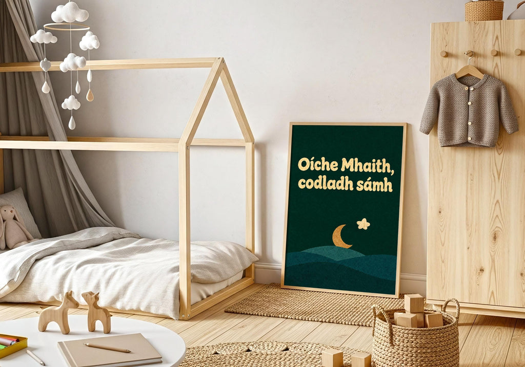 Oíche Mhaith Codladh Sámh Irish print – wall mockup 7