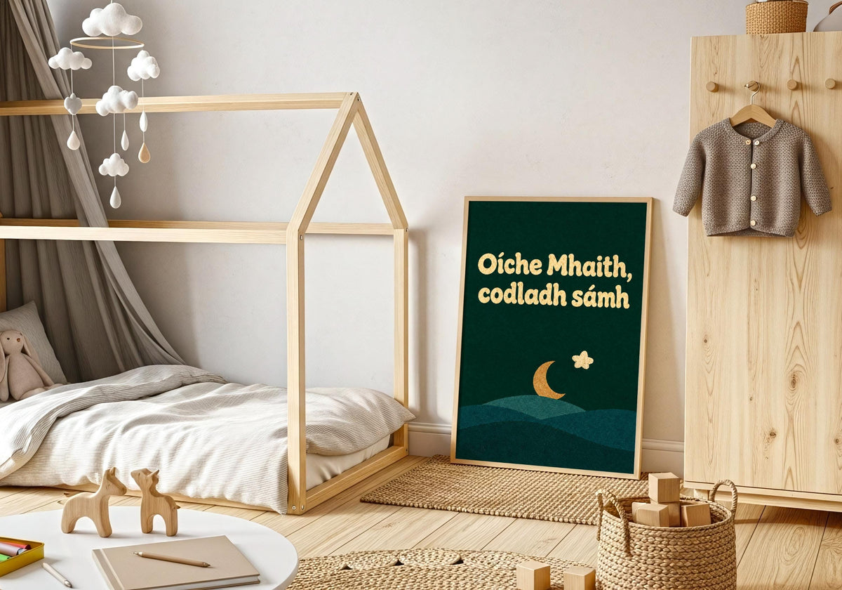 Oíche Mhaith Codladh Sámh Irish print – wall mockup 7