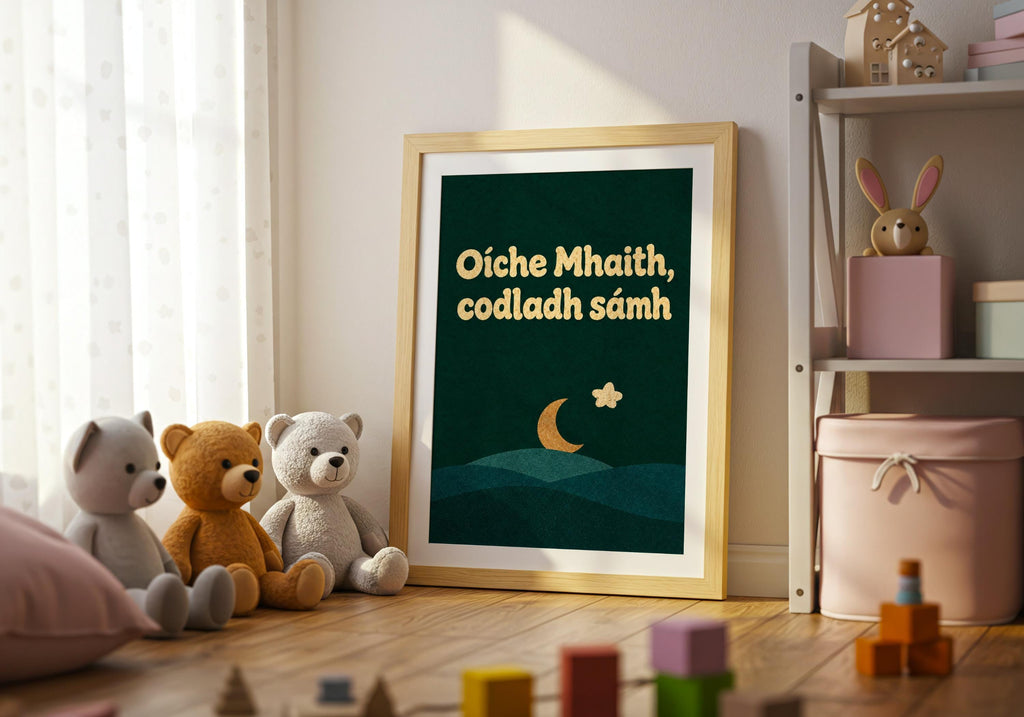 Oíche Mhaith Codladh Sámh Irish print – wall mockup 8