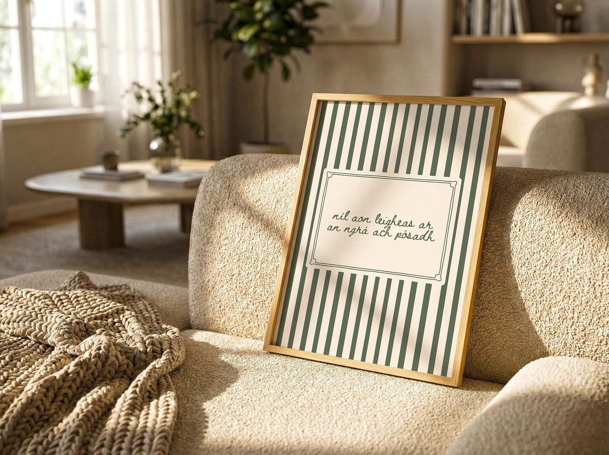 Níl aon leigheas green stripes Irish print – wall mockup 7