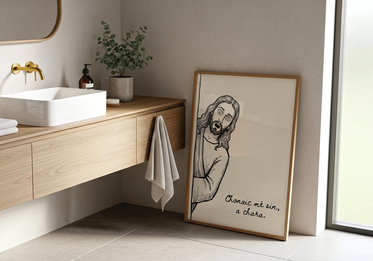 Chonaic mé sin a chara cartoon Irish print – wall mockup 4
