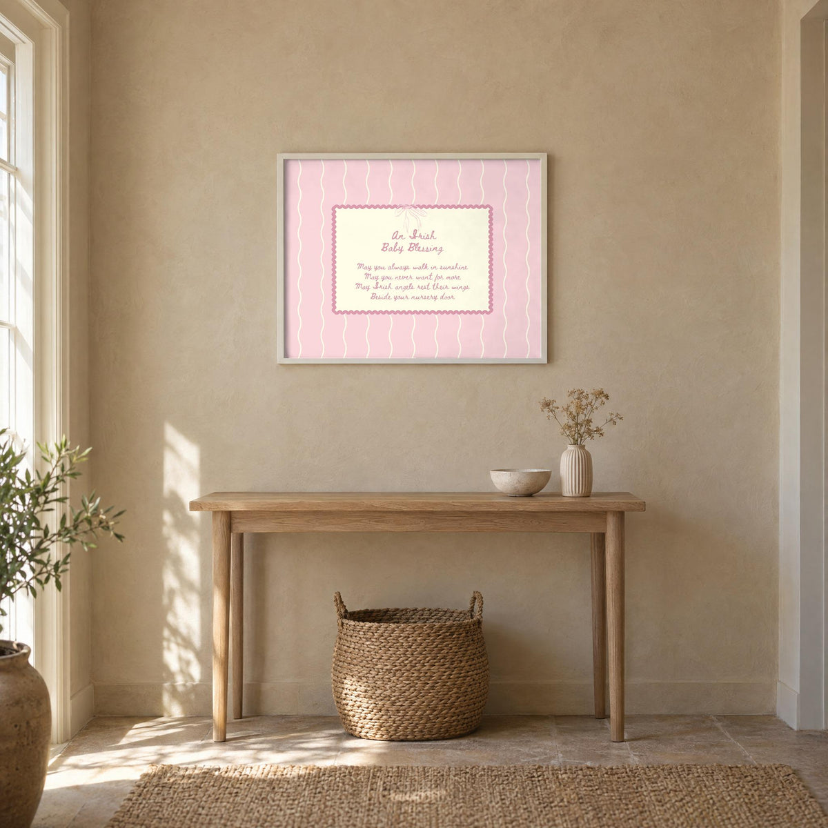 Irish baby blessing pink poem Irish print – wall mockup 5