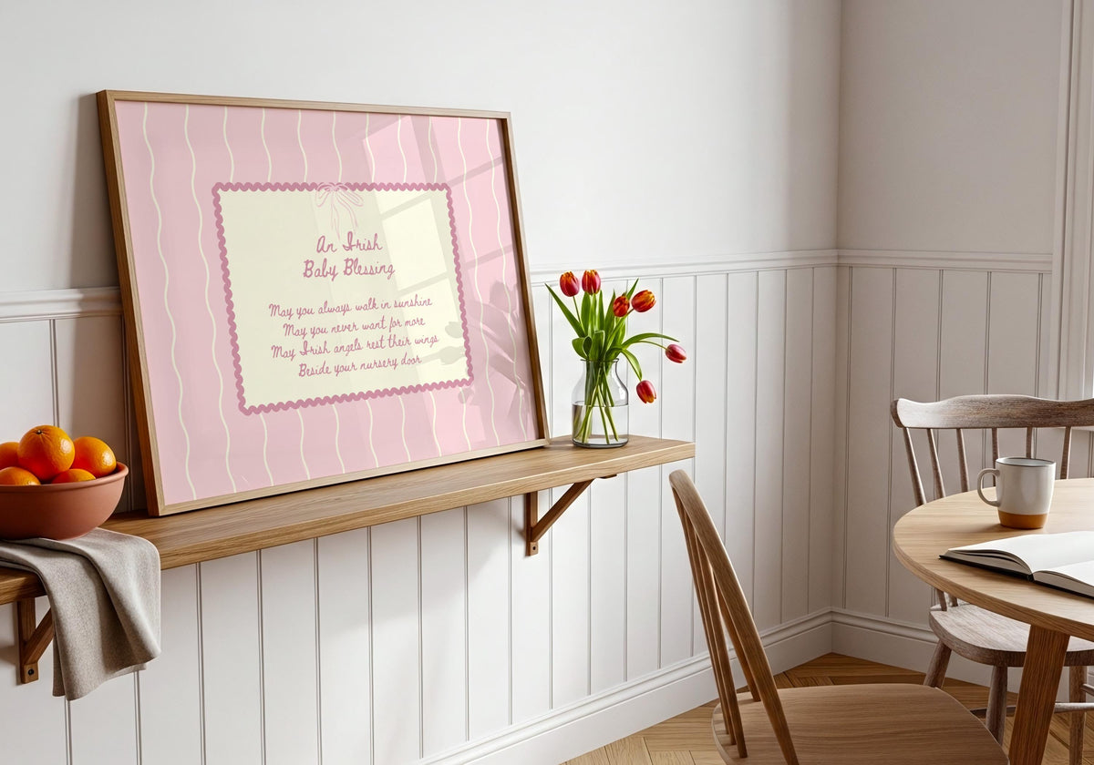 Irish baby blessing pink poem Irish print – wall mockup 4