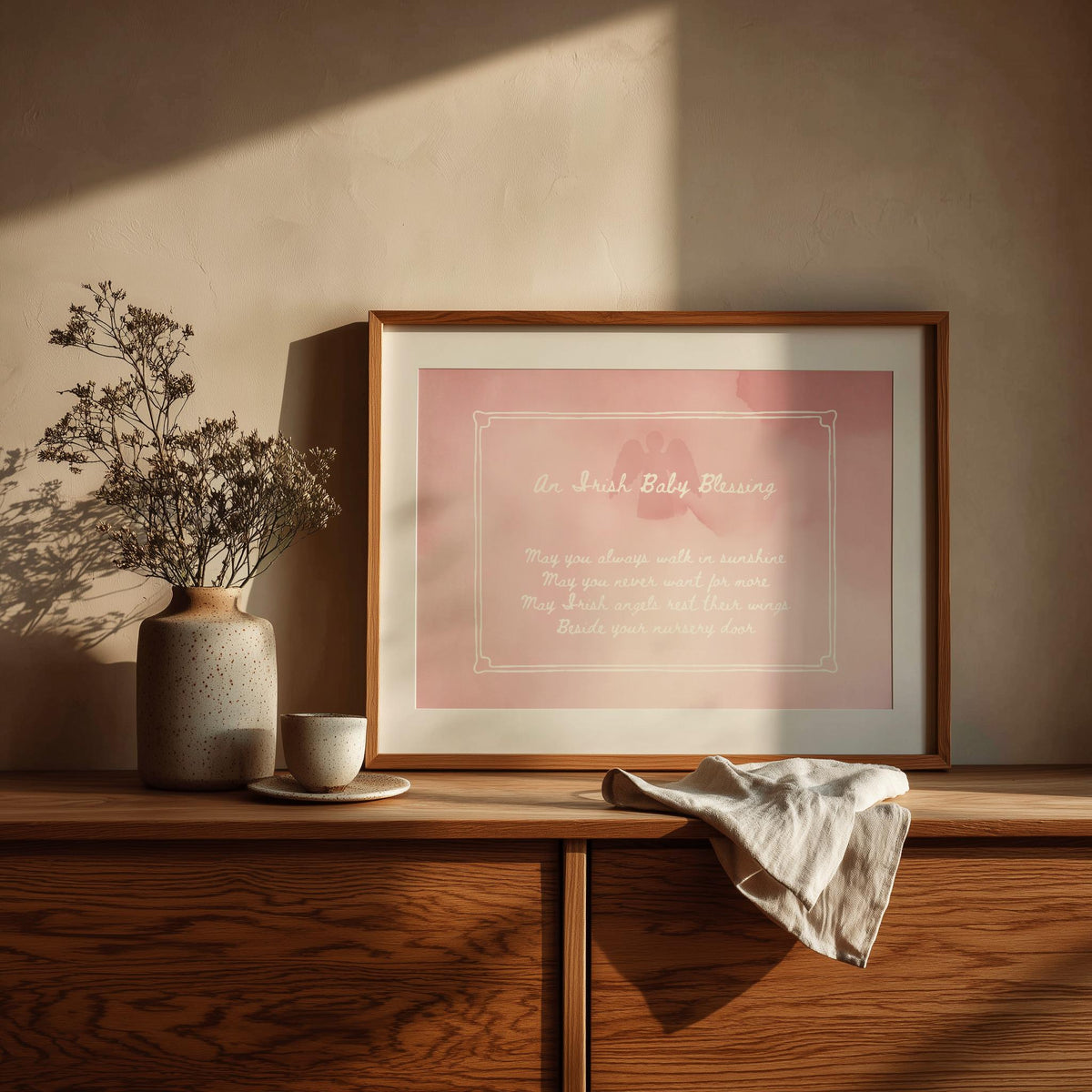 Irish baby blessing blush watercolour Irish print – wall mockup 4