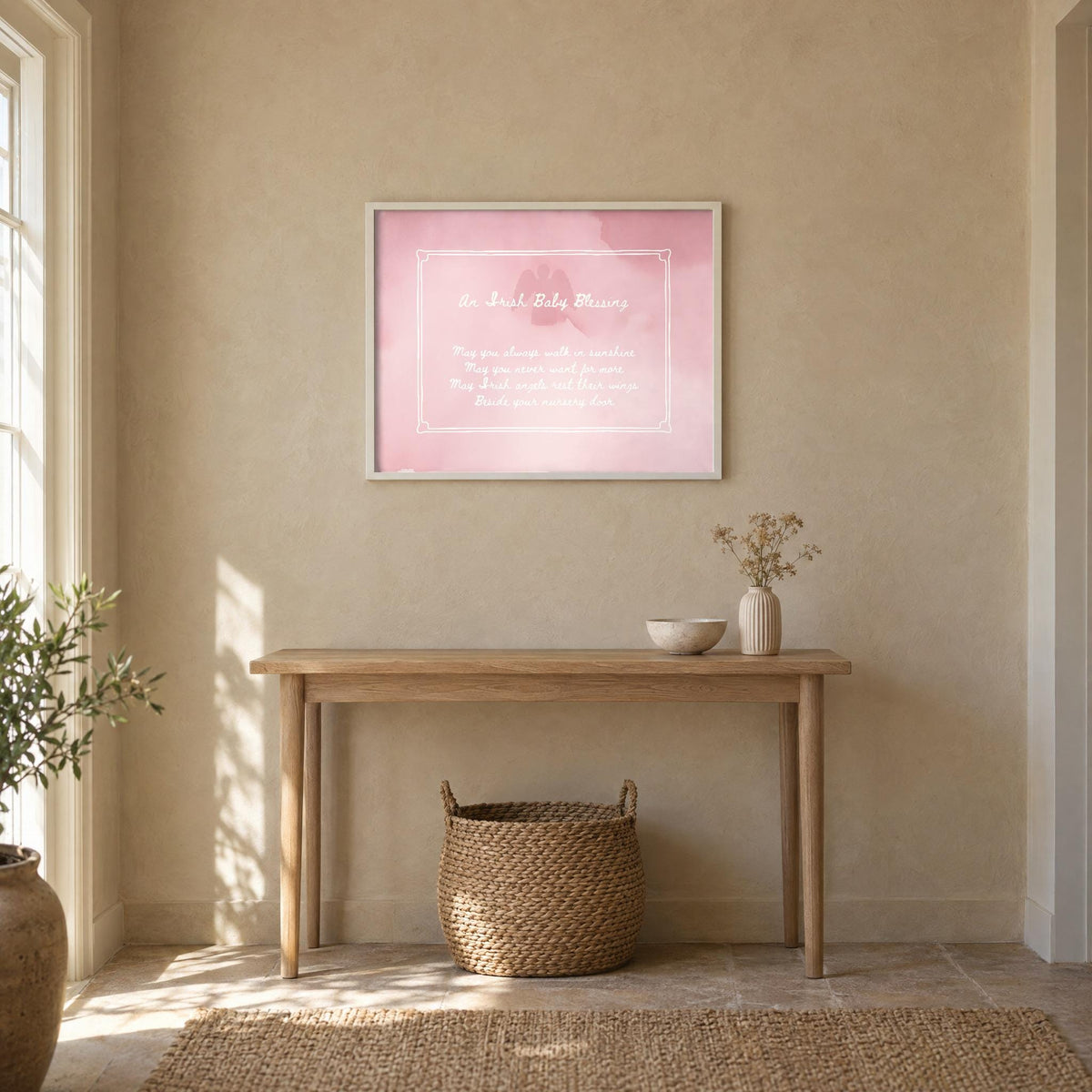 Irish baby blessing blush watercolour Irish print – wall mockup 3
