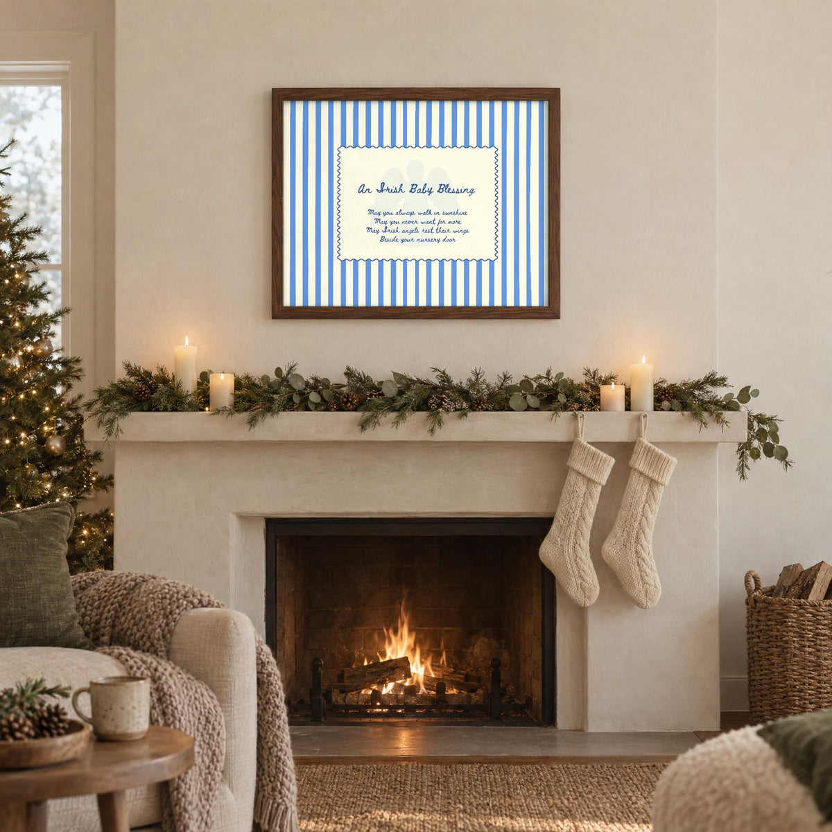Irish baby blessing blue stripe Irish print – wall mockup 2