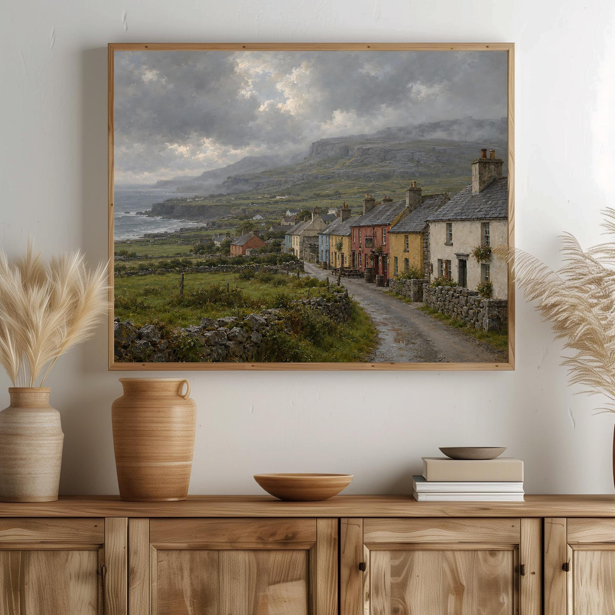 Doolin village vintage Irish oil painting print – wall mockup 3