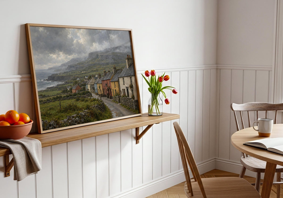 Doolin village vintage Irish oil painting print – wall mockup 5