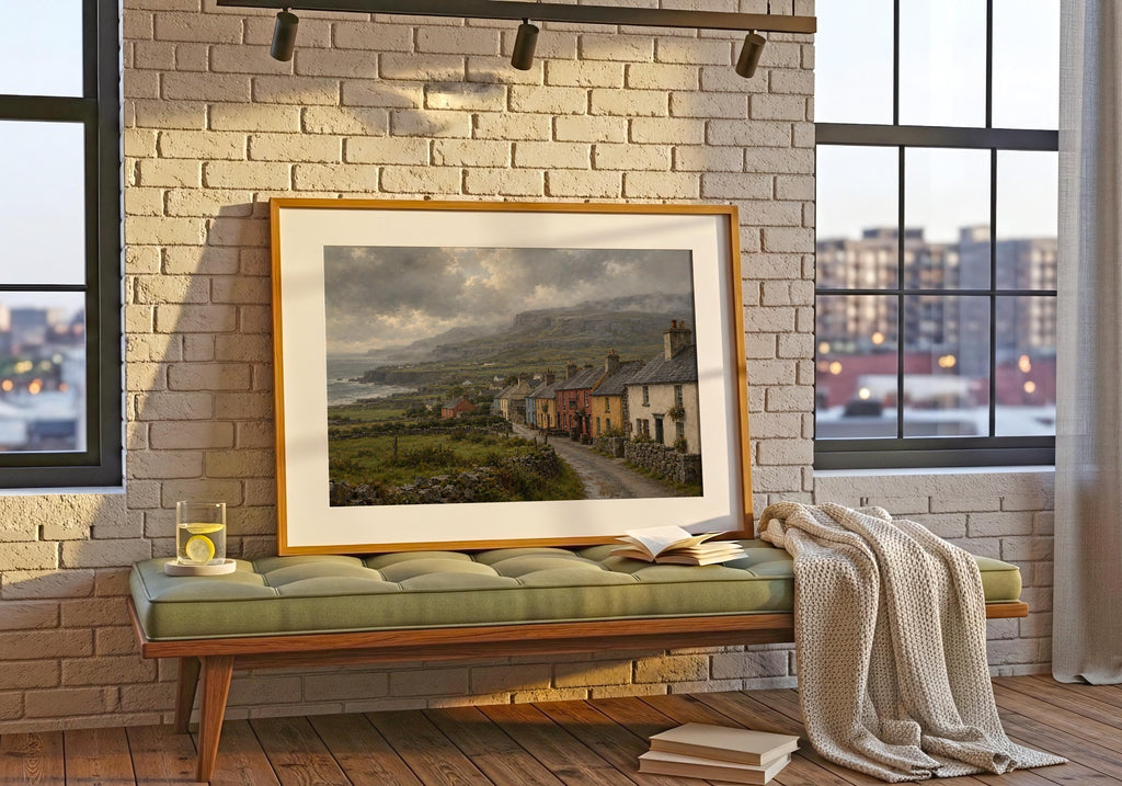 Doolin village vintage Irish oil painting print – wall mockup 7