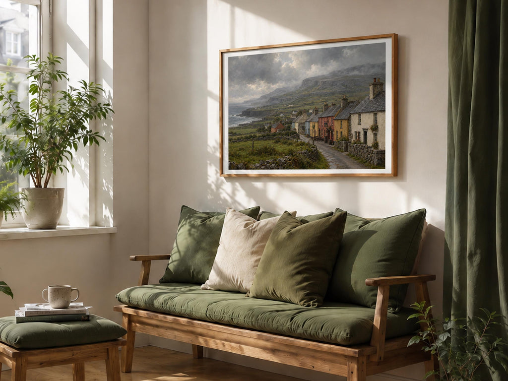 Doolin village vintage Irish oil painting print – wall mockup 8