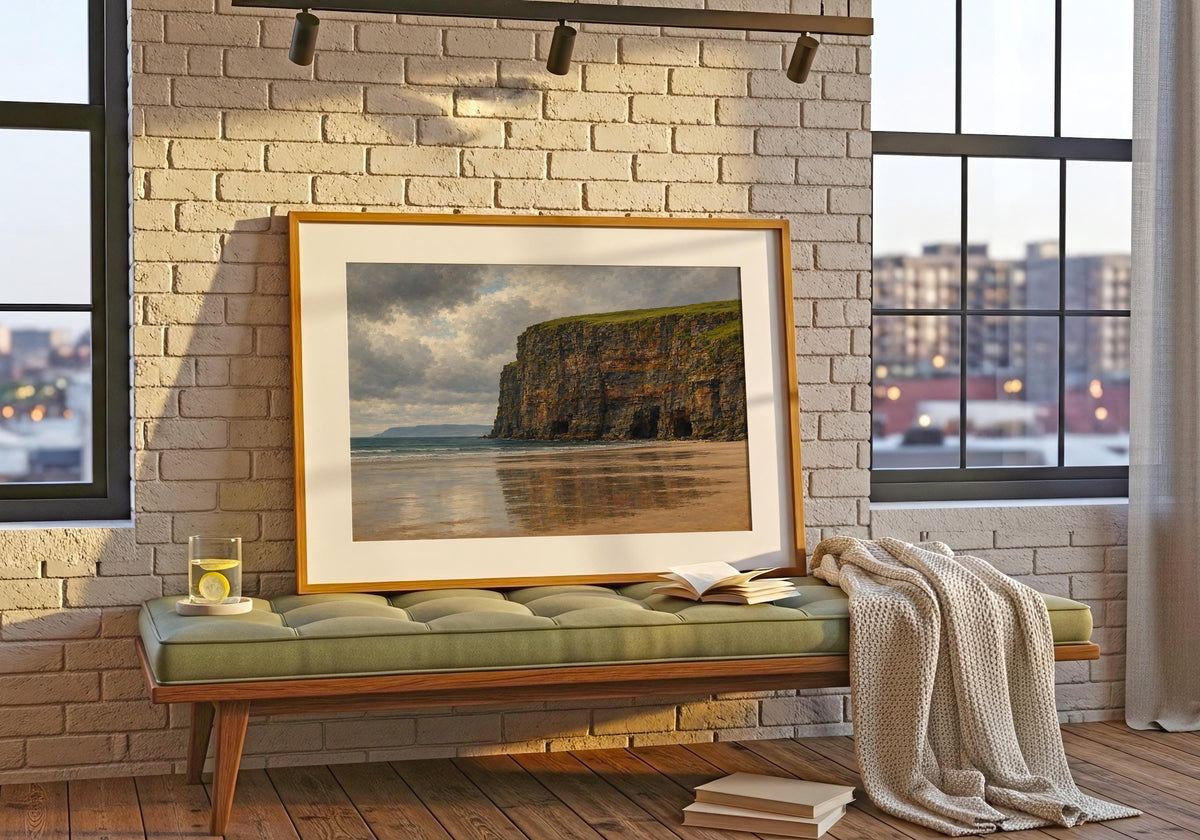 Ballybunion Cliffs vintage Irish oil painting print – wall mockup 5