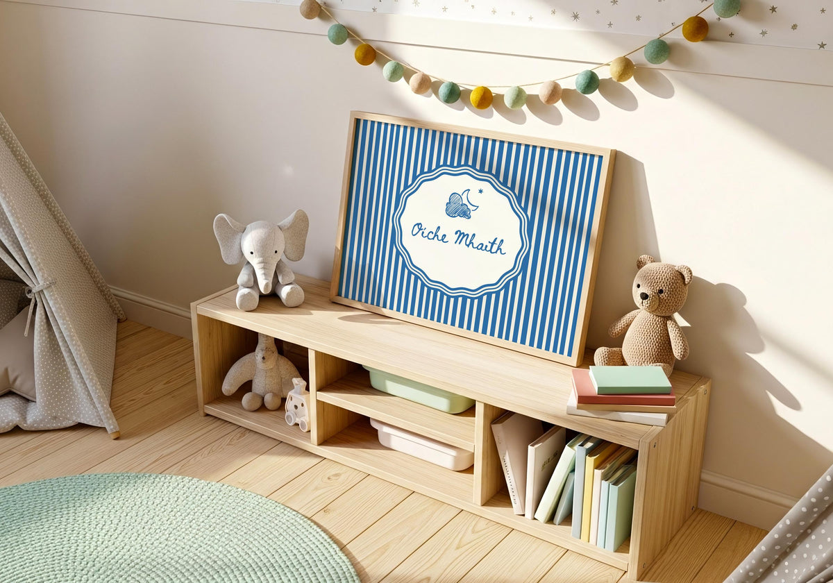 Oíche Mhaith Blue Stripe Irish print – wall mockup 5