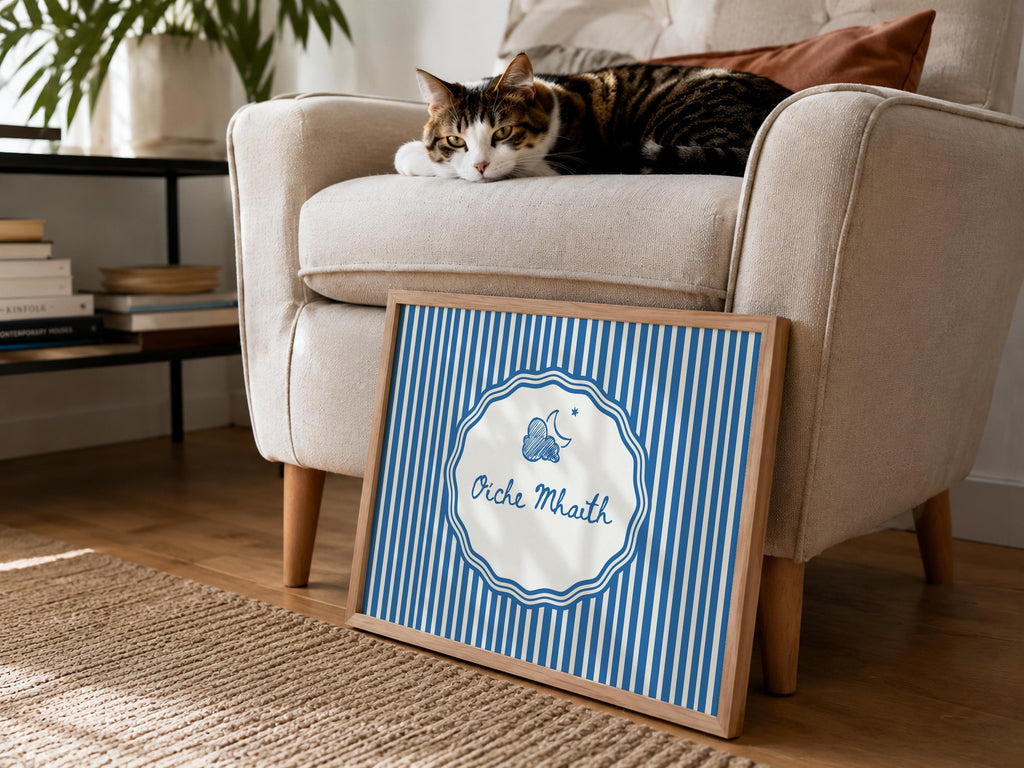 Oíche Mhaith Blue Stripe Irish print – wall mockup 6