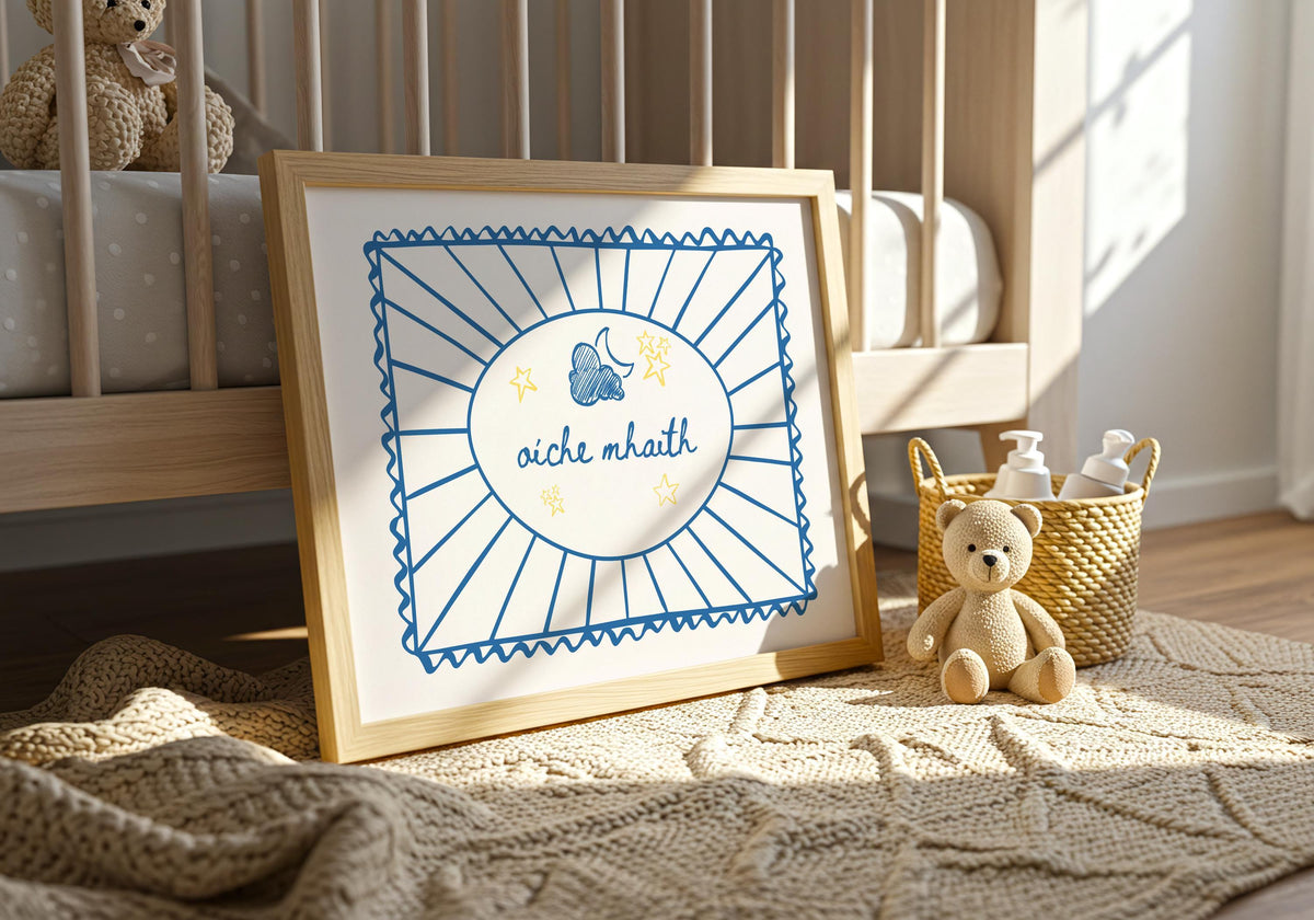 Oíche Mhaith blue moon print – mockup 3