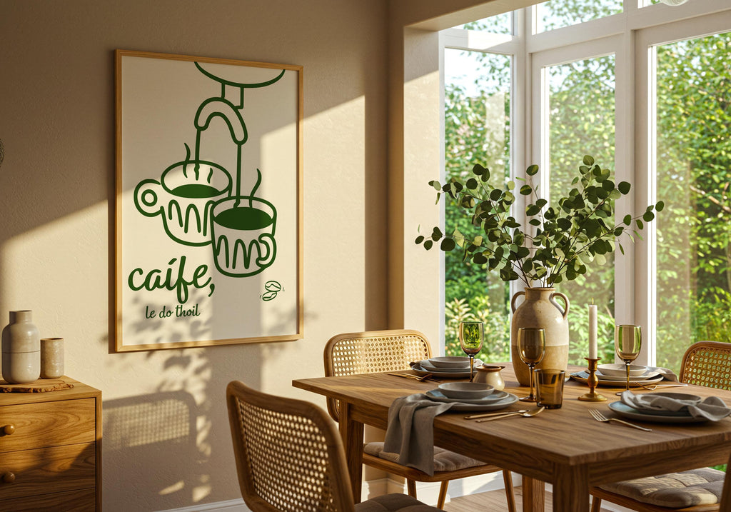 Caife le do thoil espresso cups Irish print – wall mockup 6