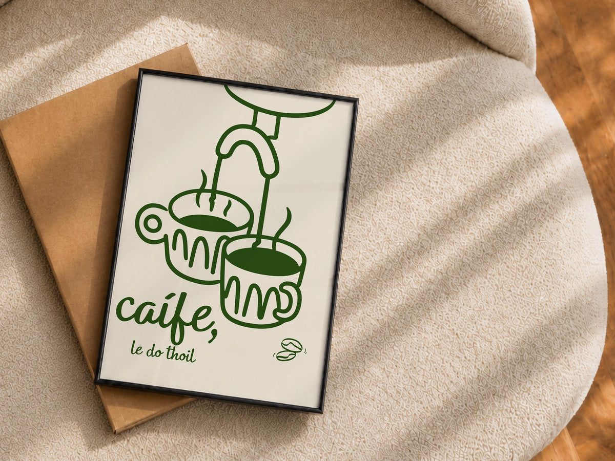 Caife le do thoil espresso cups Irish print – wall mockup 8