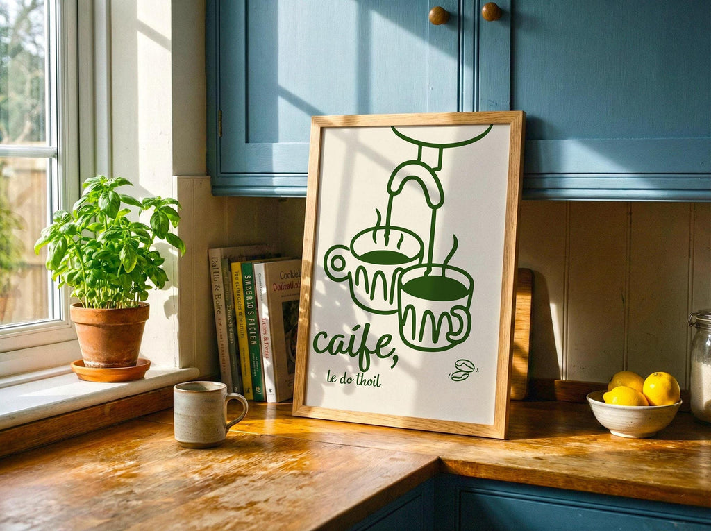 Caife le do thoil espresso cups Irish print – wall mockup 3