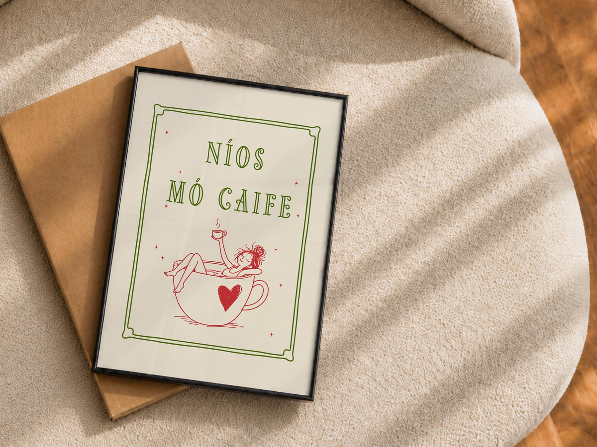 Níos Mó Caife coffee cup print – mockup 5