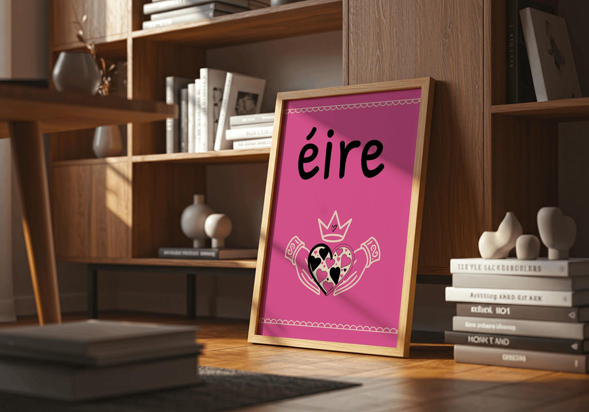 Éire Folk Art Claddagh Irish print – room mockup 2