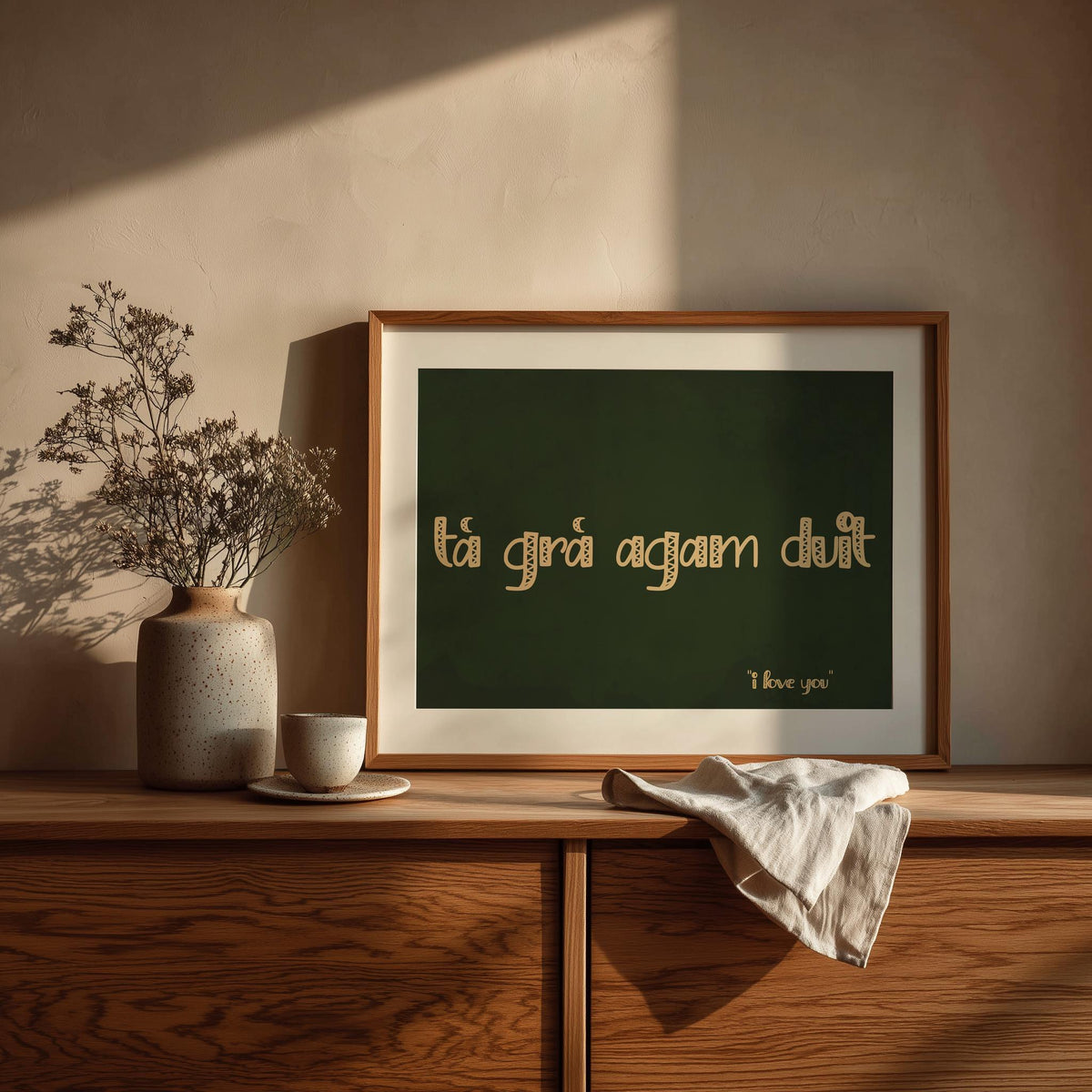 Tá Grá Agam Duit Irish print – room mockup 3