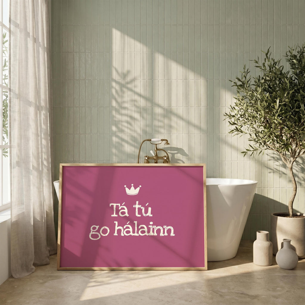 Tá Tú Go Hálainn Raspberry Irish print – wall mockup 4