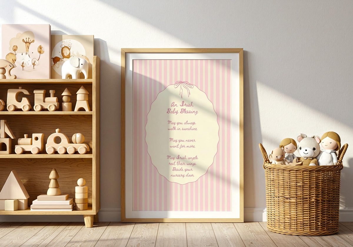 Irish baby blessing pink stripe Irish print – wall mockup 3
