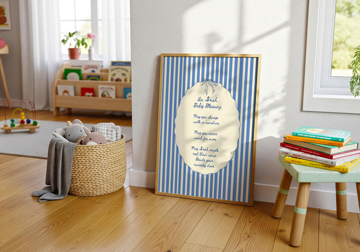 Irish baby blessing blue stripe Irish print – wall mockup 5