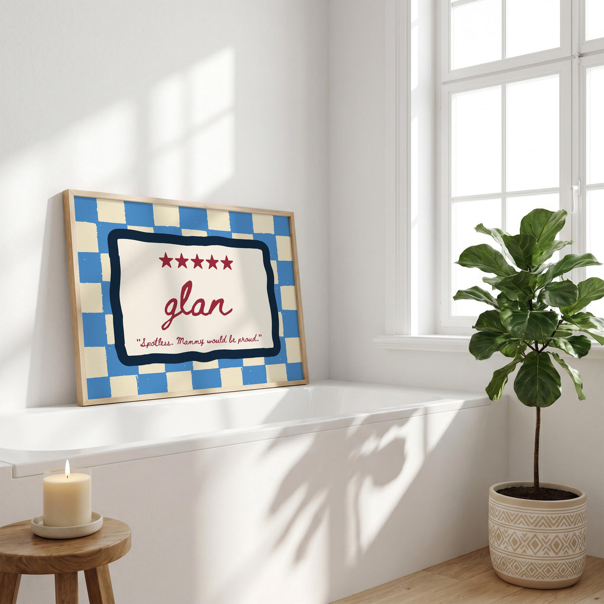 Glan blue checkered Irish print – wall mockup 2
