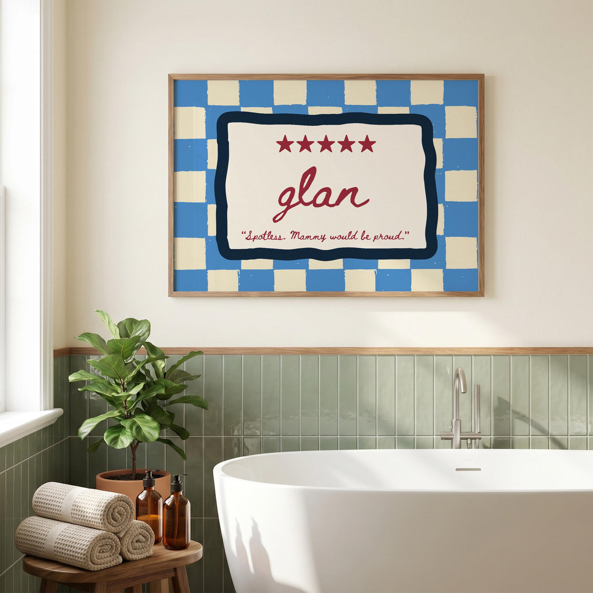 Glan blue checkered Irish print – wall mockup 5