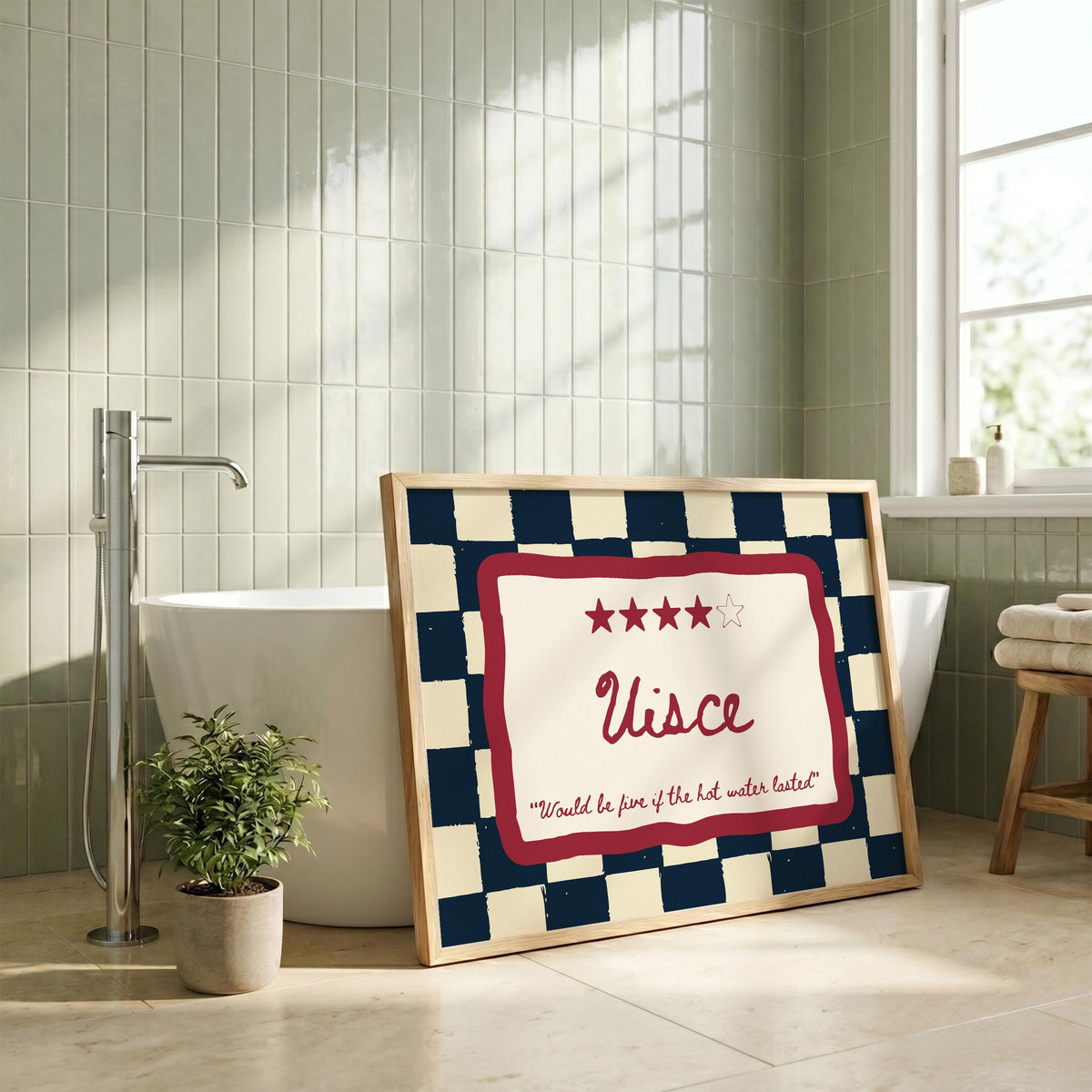 Uisce navy checkered Irish print – wall mockup 1