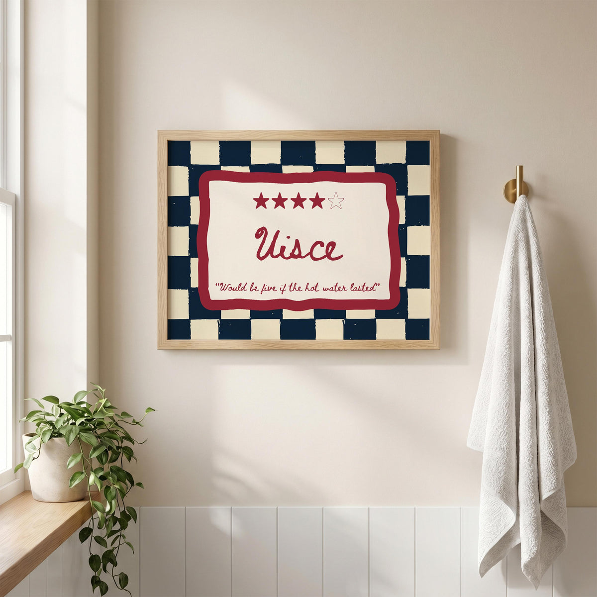 Uisce navy checkered Irish print – wall mockup 5