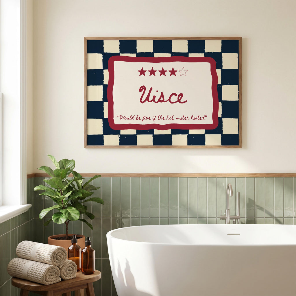 Uisce navy checkered Irish print – wall mockup 6