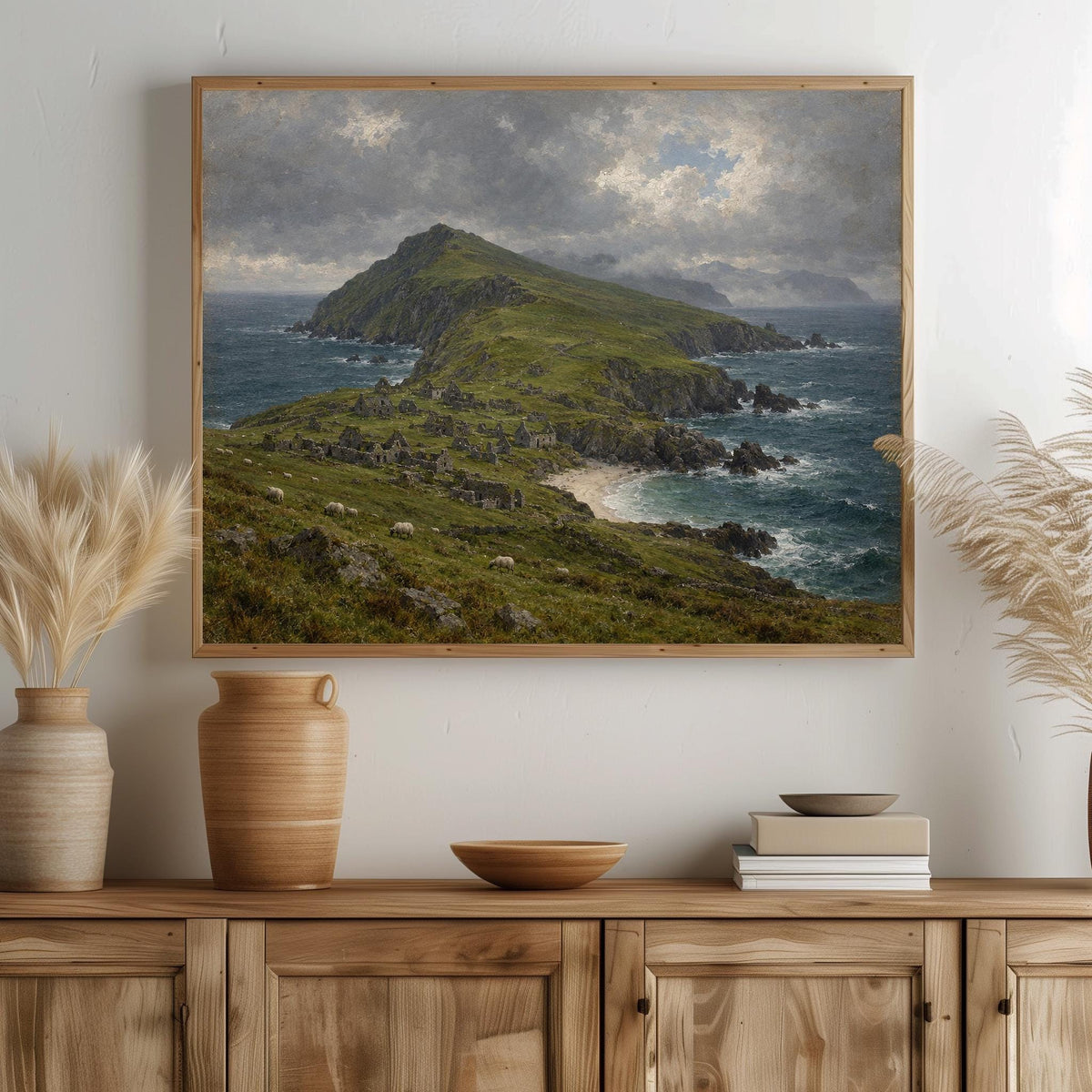 Great Blasket Island vintage Irish oil painting print – wall mockup 4