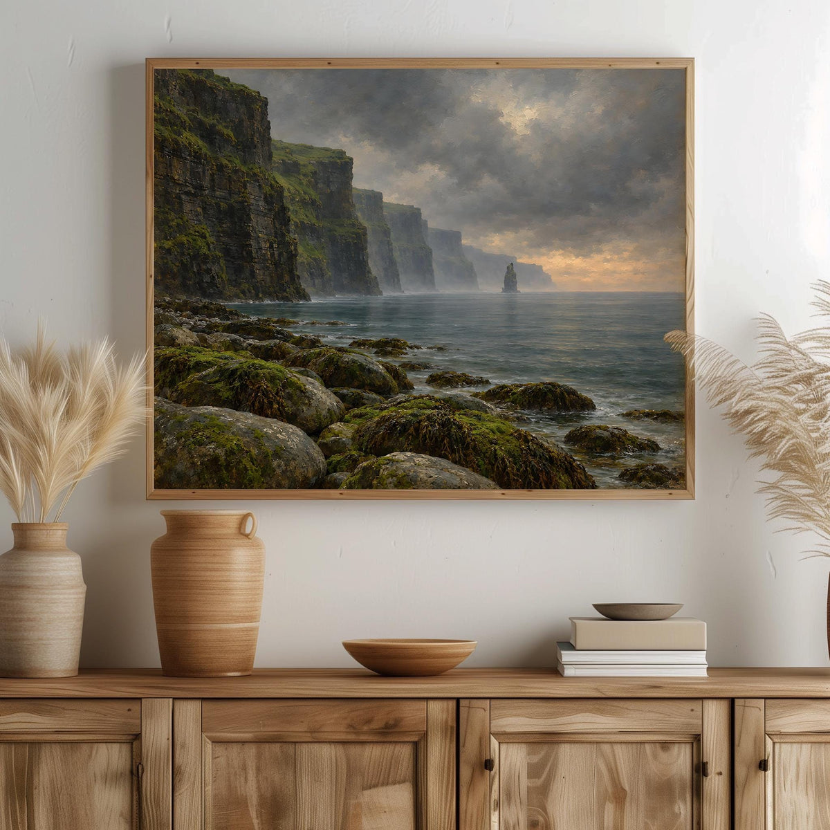 Cliffs of Moher vintage Irish oil painting print – wall mockup 4