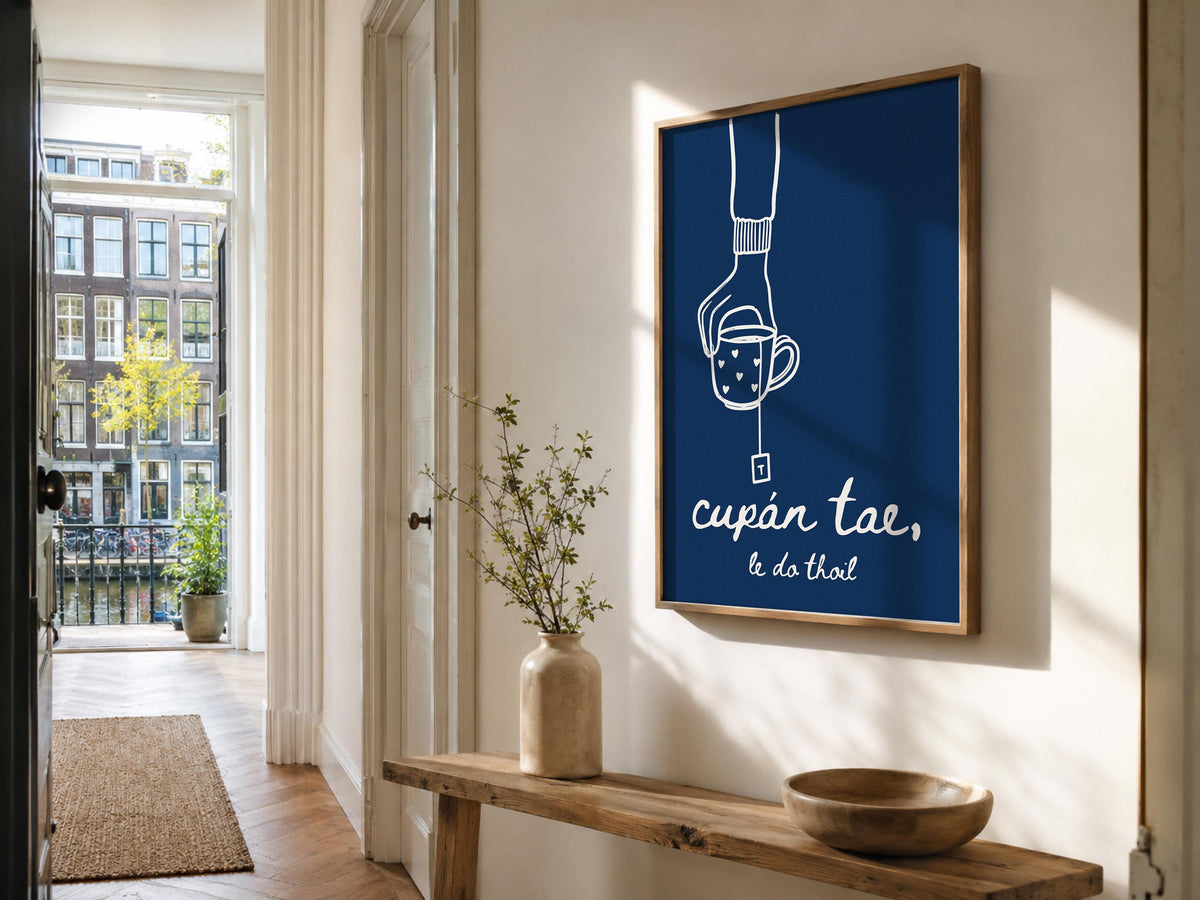 Cupán Tae Navy Irish print – wall mockup 1