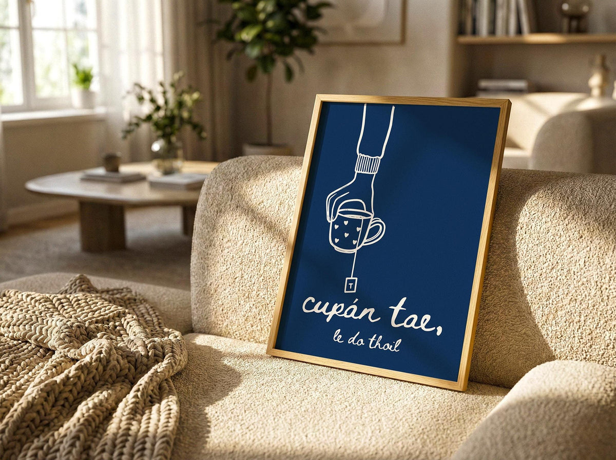 Cupán Tae Navy Irish print – wall mockup 2