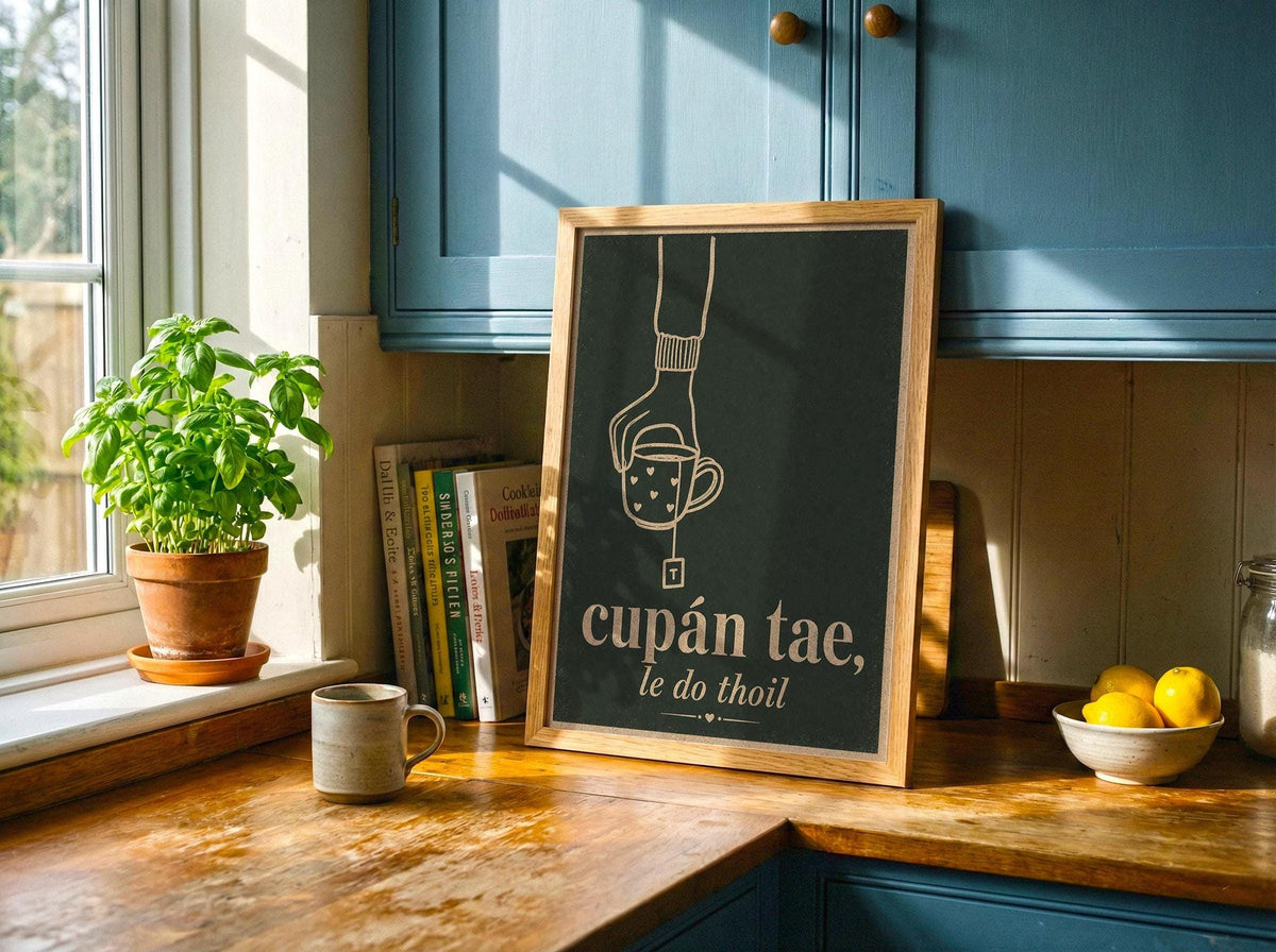 Cupán Tae Green Irish print – wall mockup 3