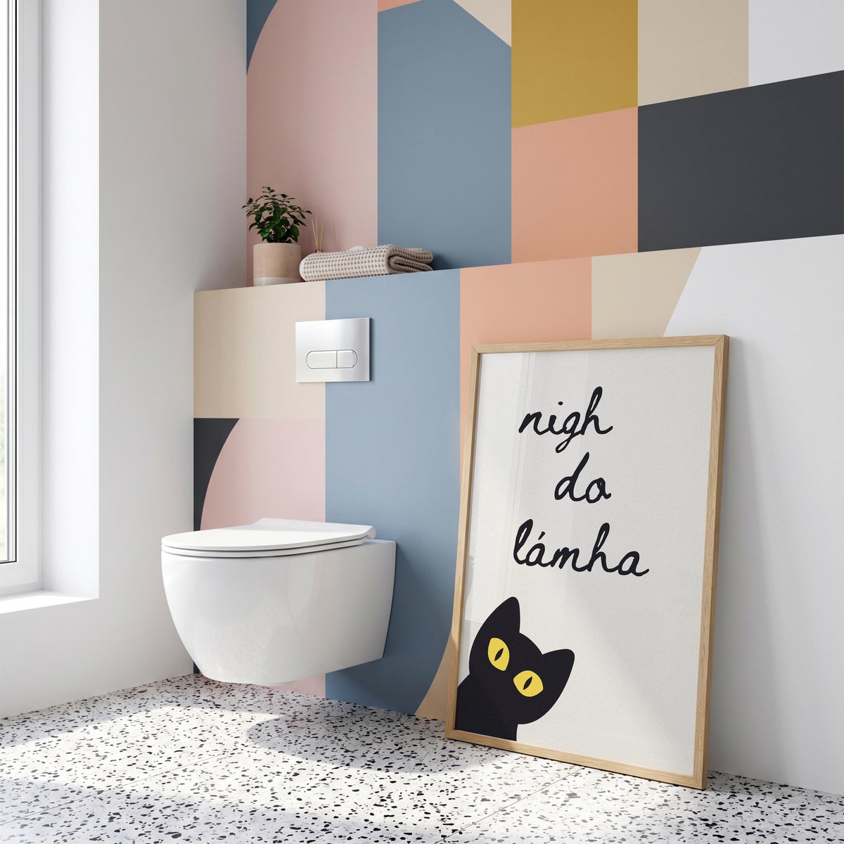 Nigh do lámha black cat Irish print – wall mockup 4