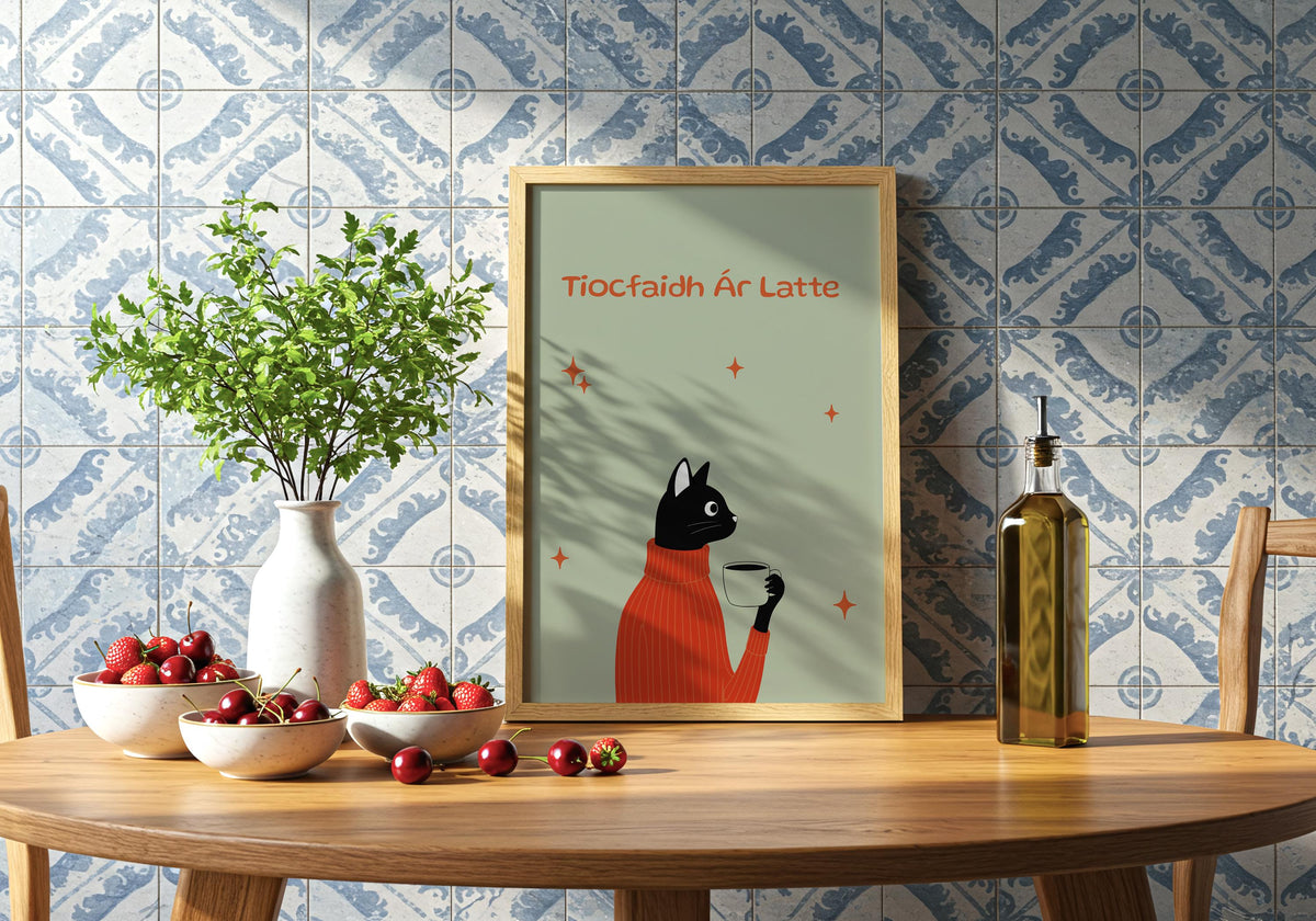Tiocfaidh Ár Latte cat print – mockup 4