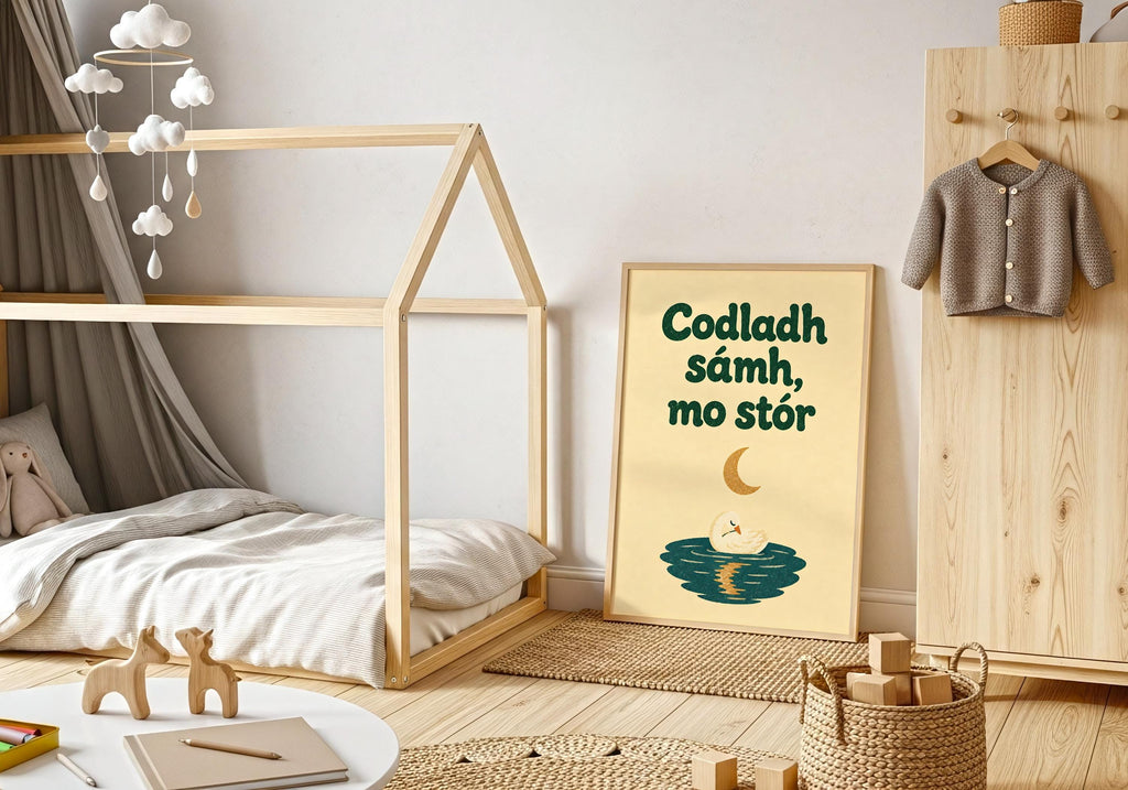 Codladh Sámh Mo Stór Moon on Water Irish print – wall mockup 5