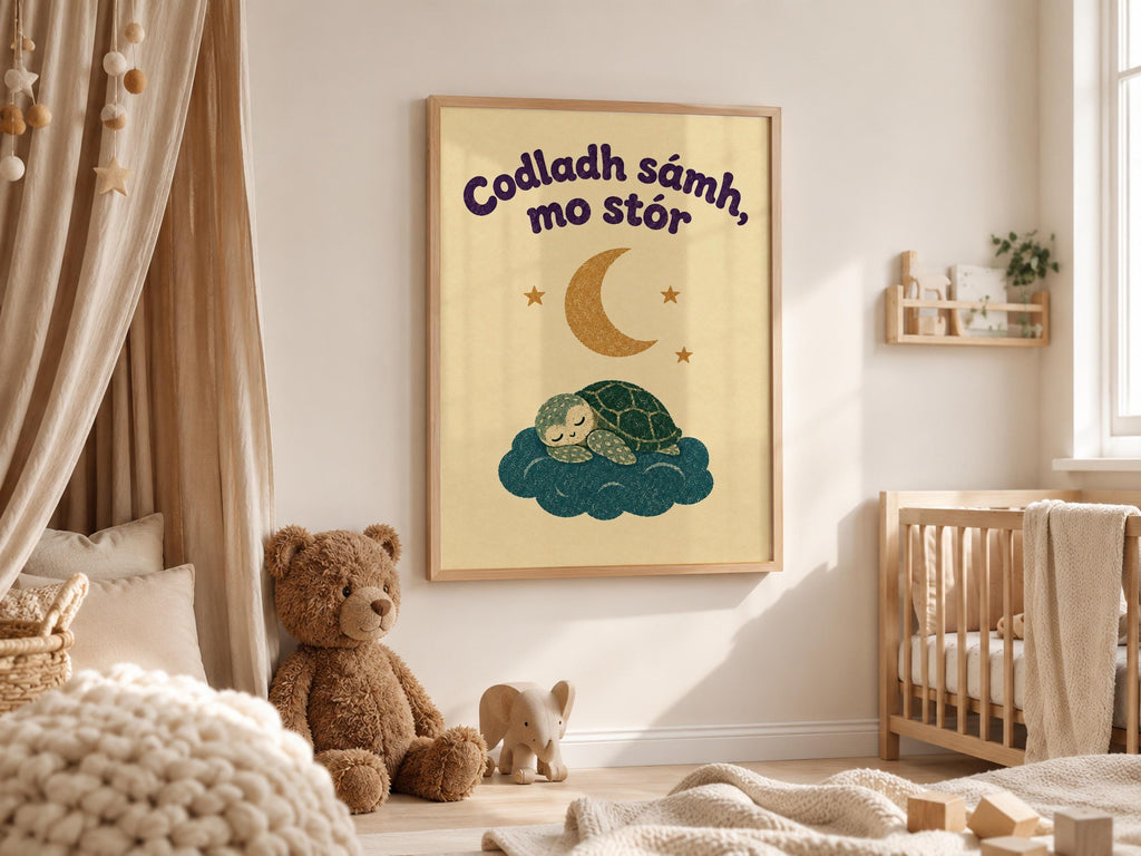 Codladh Sámh Mo Stór Turtle Irish print – wall mockup 1
