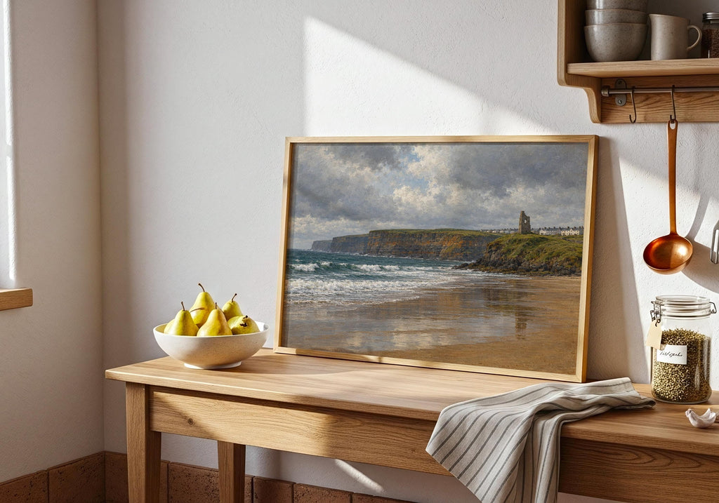 Ballybunion Beach vintage Irish oil painting print – wall mockup 8