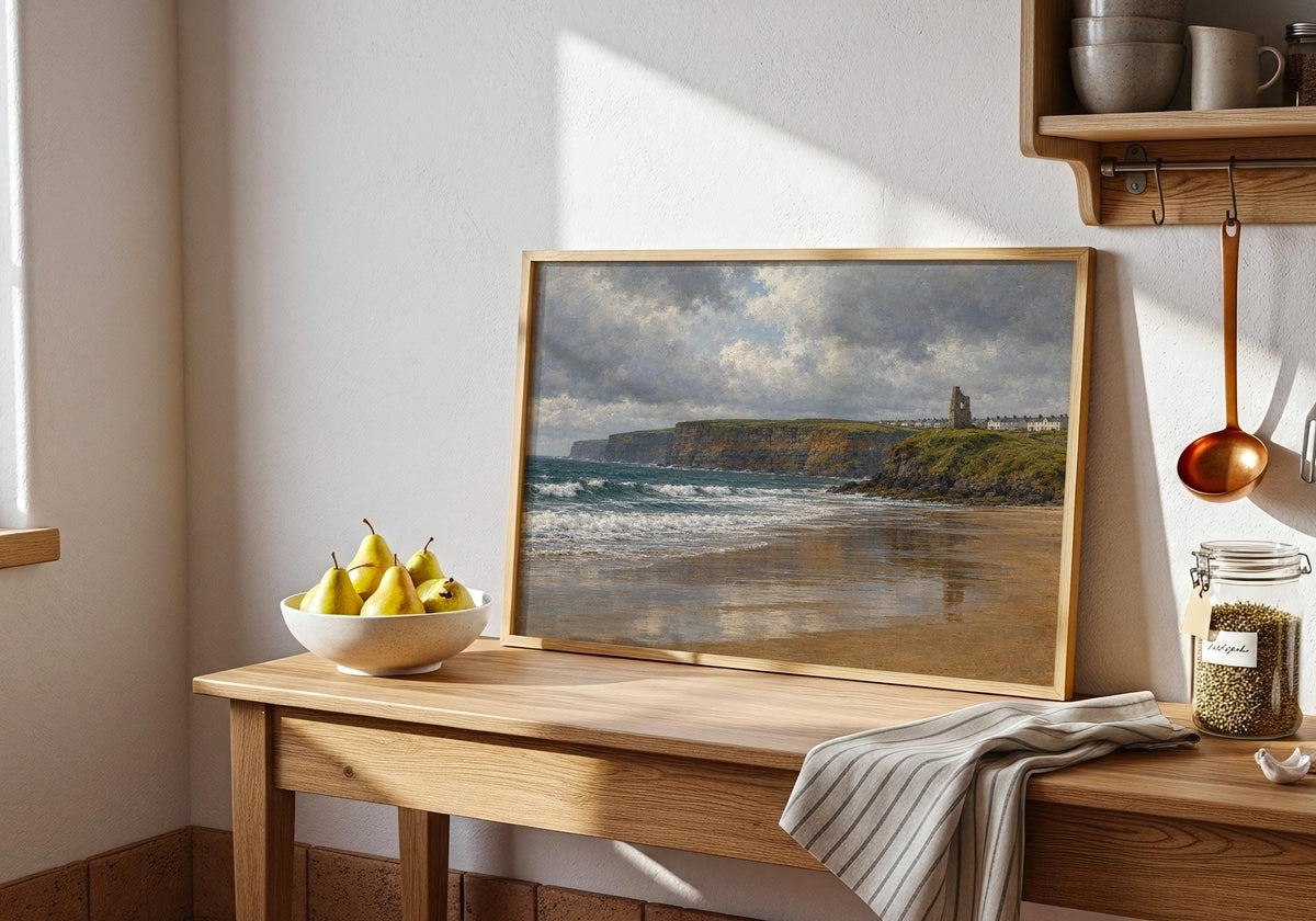 Ballybunion Beach vintage Irish oil painting print – wall mockup 8