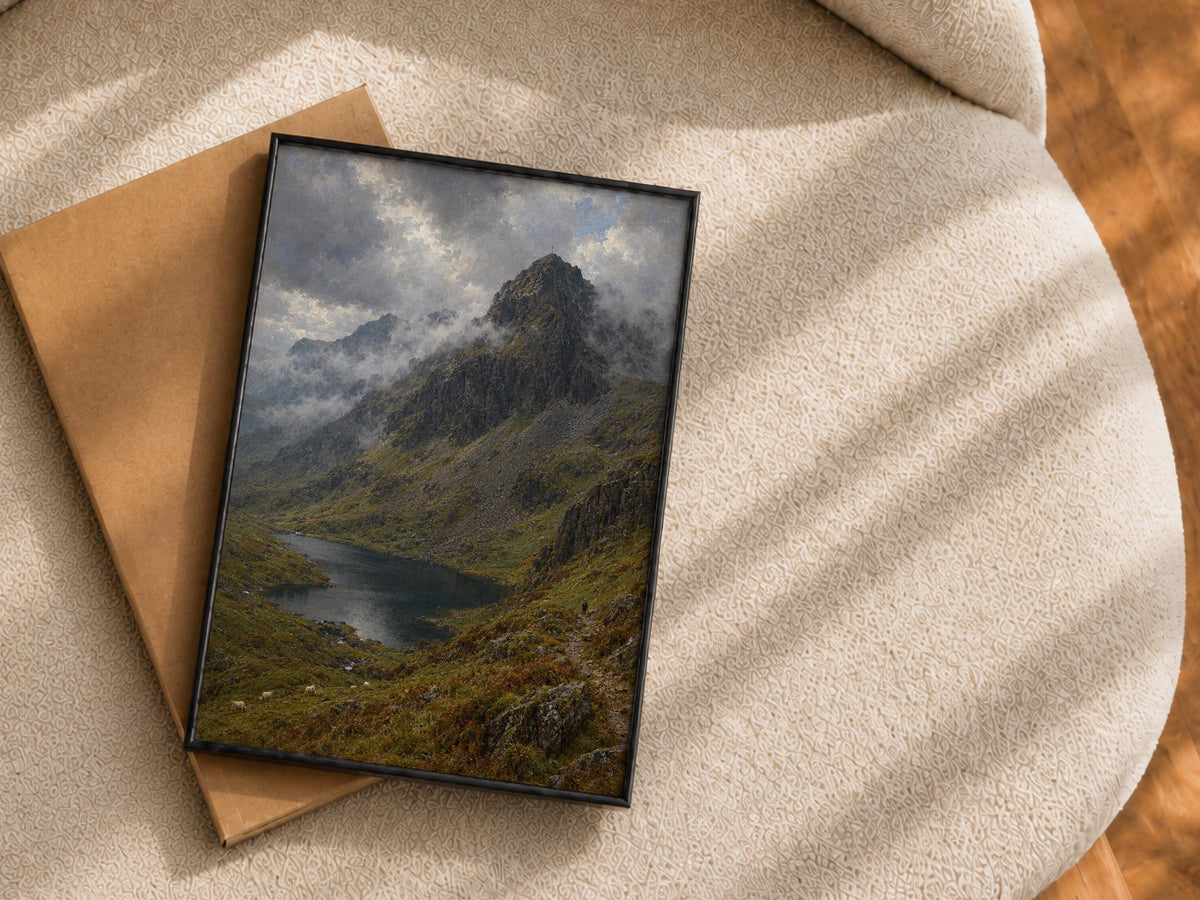 Carrauntoohil vintage Irish oil painting print – wall mockup 3