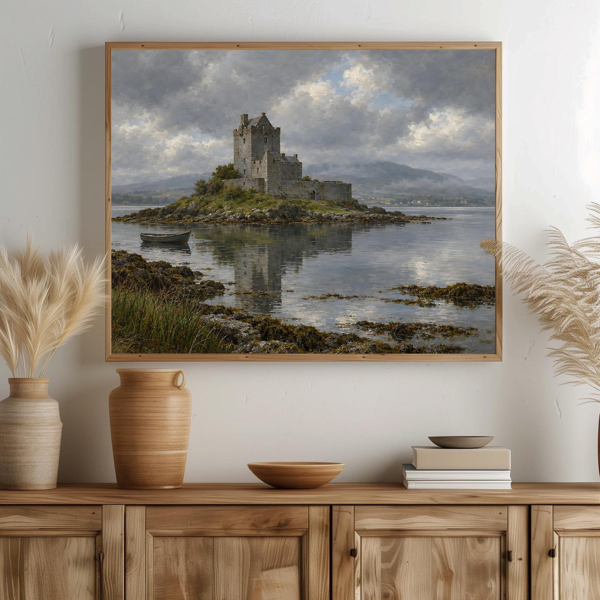 Dunguaire Castle vintage Irish oil painting print – wall mockup 4