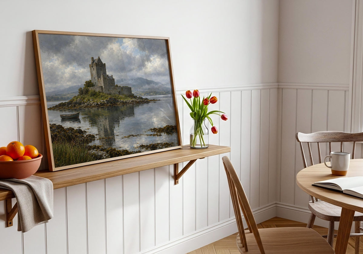 Dunguaire Castle vintage Irish oil painting print – wall mockup 6