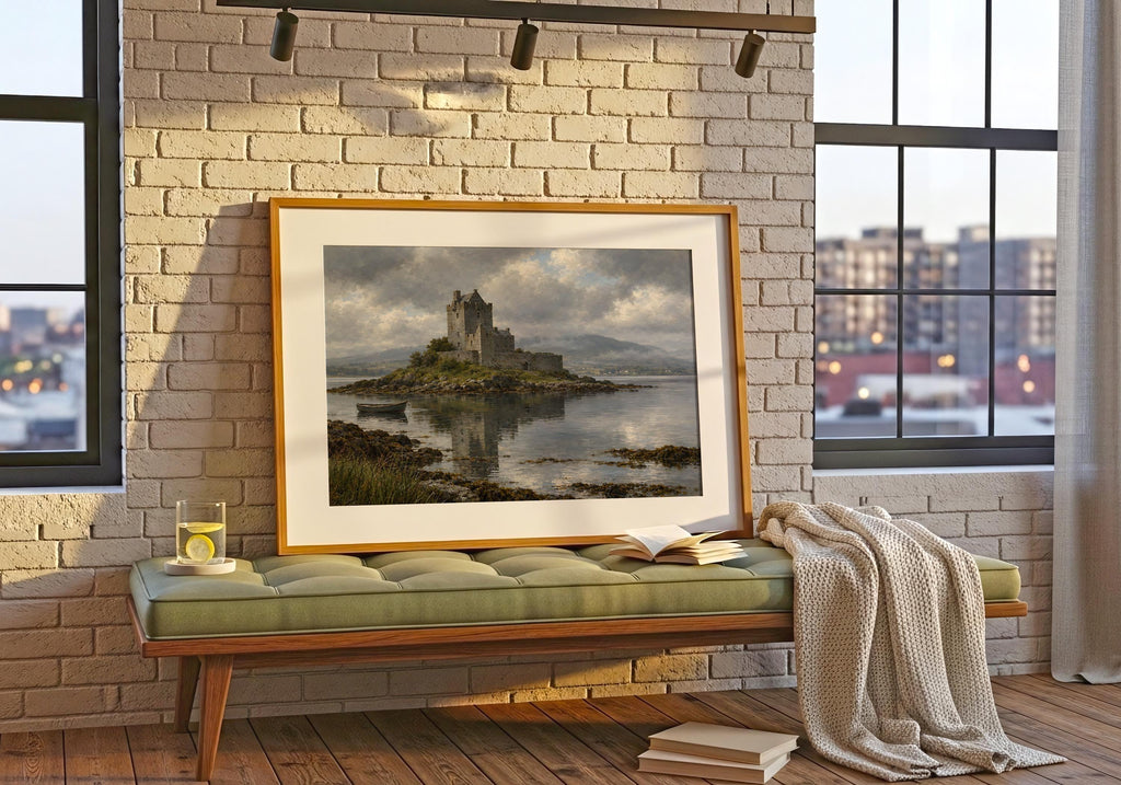 Dunguaire Castle vintage Irish oil painting print – wall mockup 8