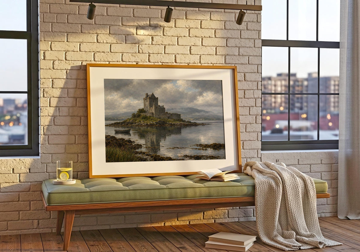 Dunguaire Castle vintage Irish oil painting print – wall mockup 8