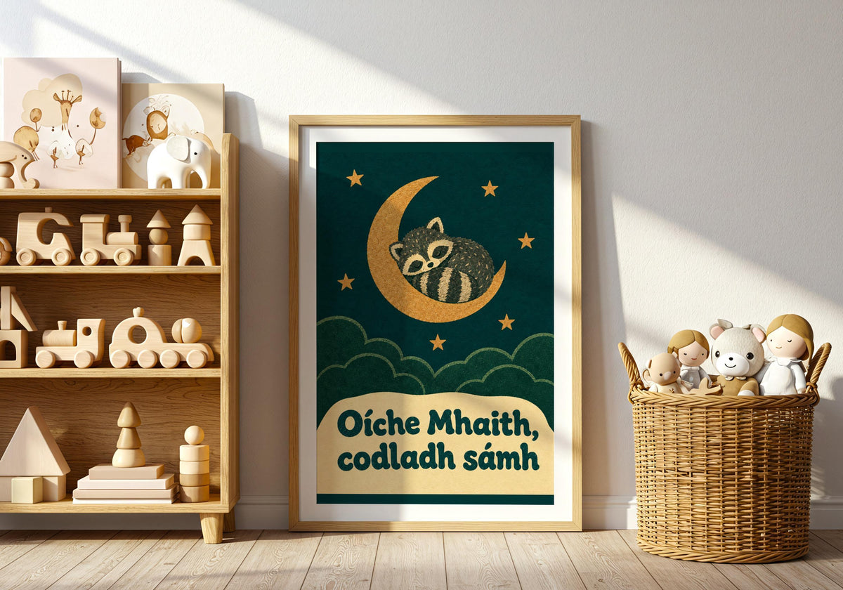 Oíche Mhaith raccoon print – mockup 2