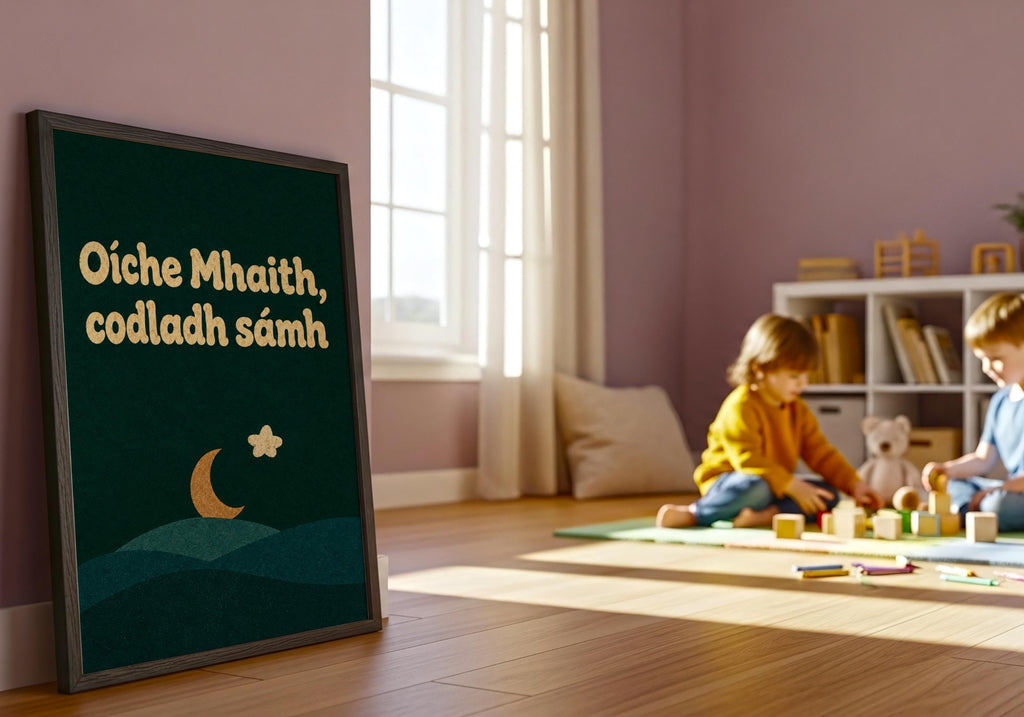 Oíche Mhaith Codladh Sámh Irish print – wall mockup 5